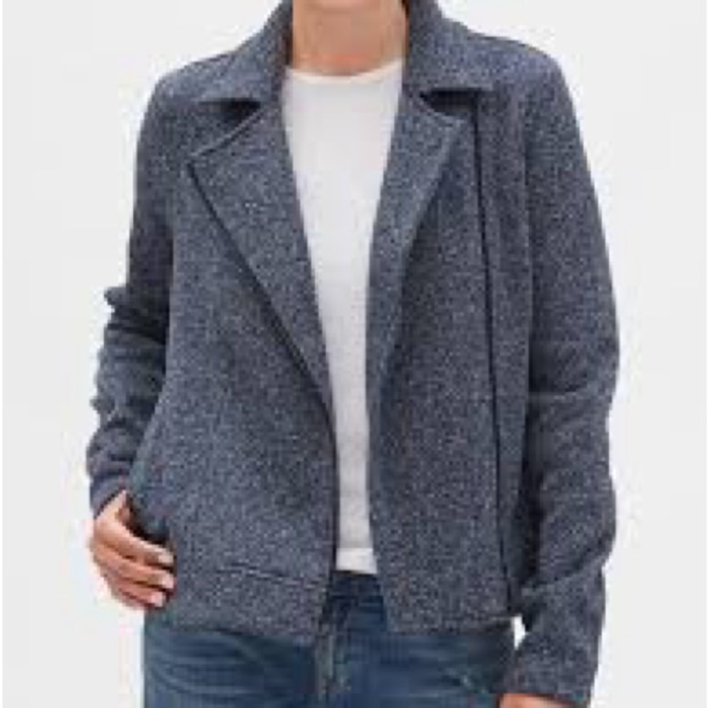 Cosy fleece moto jacket blazer pockets blue size Large